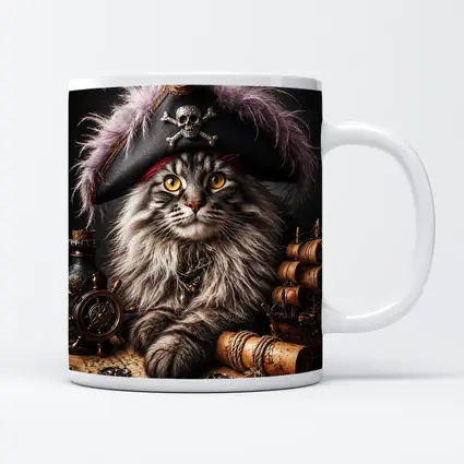 Maine Coon Pirate Captain Treasure Map Portrait