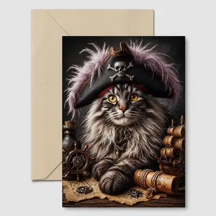 Maine Coon Pirate Captain Treasure Map Portrait