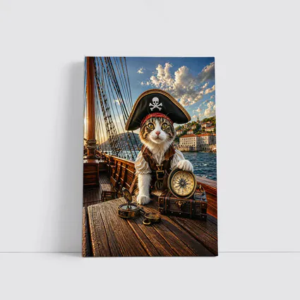 Pirate Cat With Compass On Ship