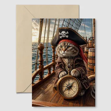 Scottish Fold Pirate Cat Compass Ship Deck