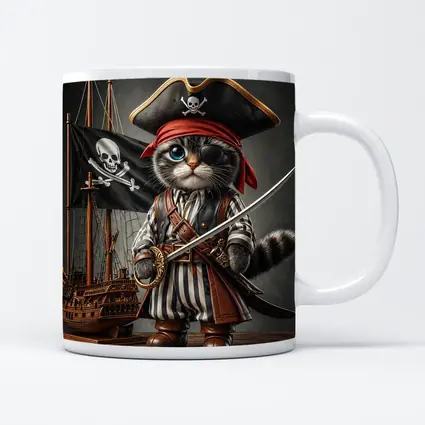 Pirate Cat With Sword and Ship