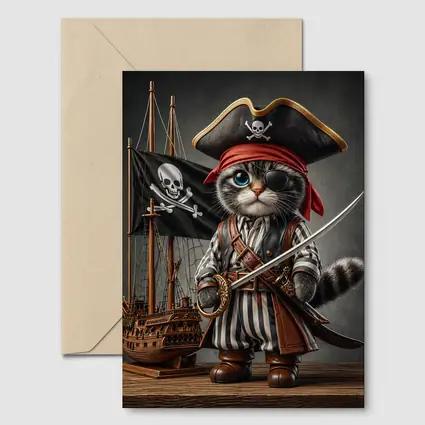 Pirate Cat With Sword and Ship