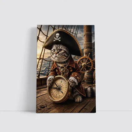 Scottish Fold Pirate Cat Holding Compass Ship