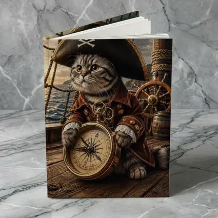 Scottish Fold Pirate Cat Holding Compass Ship