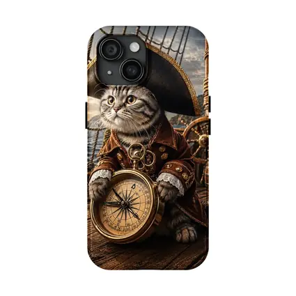 Scottish Fold Pirate Cat Holding Compass Ship