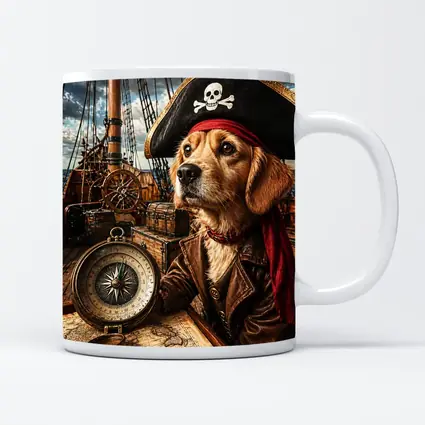 Golden Retriever Pirate Captain Ship Deck
