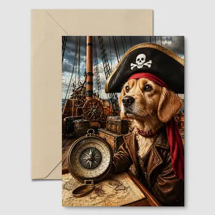 Golden Retriever Pirate Captain Ship Deck