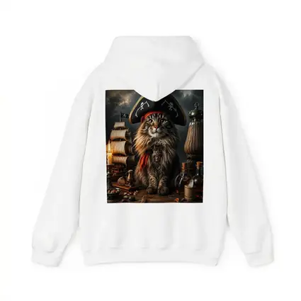Pirate Maine Coon Cat Ship Dark Background