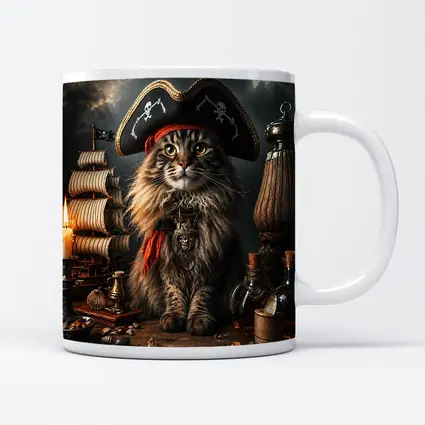 Pirate Maine Coon Cat Ship Dark Background