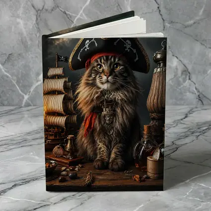 Pirate Maine Coon Cat Ship Dark Background