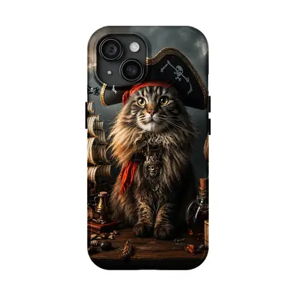 Pirate Maine Coon Cat Ship Dark Background
