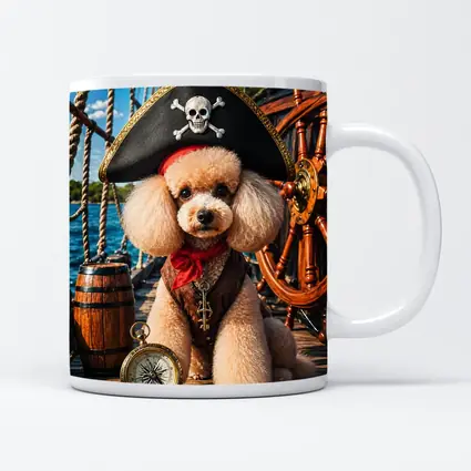 Pirate Poodle Captain on Wooden Ship Deck