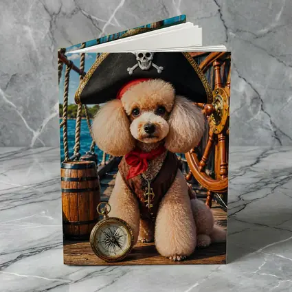 Pirate Poodle Captain on Wooden Ship Deck