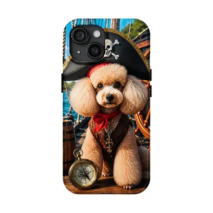 Pirate Poodle Captain on Wooden Ship Deck