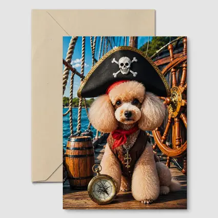 Pirate Poodle Captain on Wooden Ship Deck