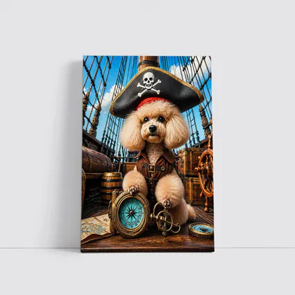 Pirate Poodle Captain on Wooden Ship