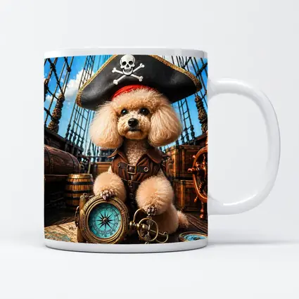 Pirate Poodle Captain on Wooden Ship