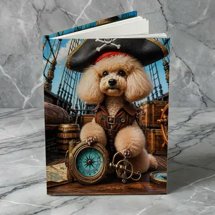 Pirate Poodle Captain on Wooden Ship