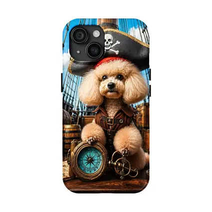 Pirate Poodle Captain on Wooden Ship