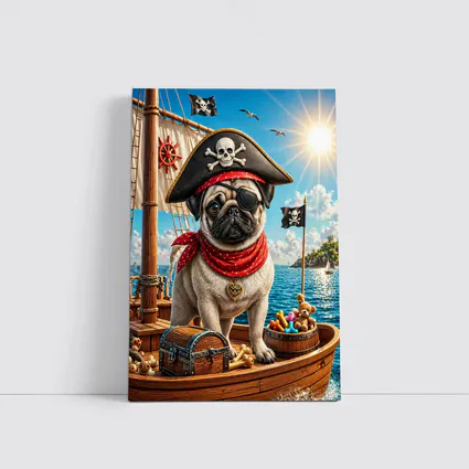 Pirate Pug Dog on Adventure Ship