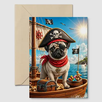 Pirate Pug Dog on Adventure Ship