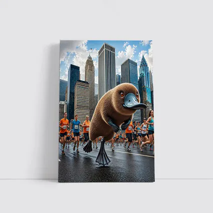 Platypus Running City Marathon Skyscrapers Background