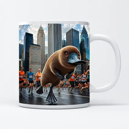 Platypus Running City Marathon Skyscrapers Background