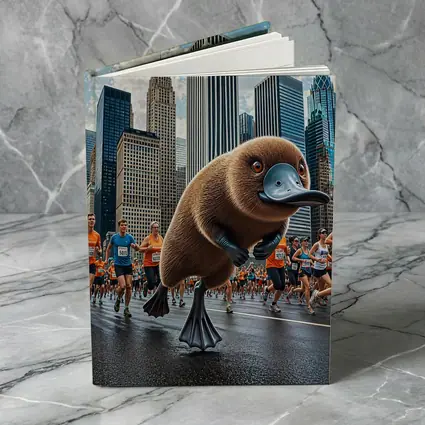 Platypus Running City Marathon Skyscrapers Background