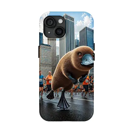 Platypus Running City Marathon Skyscrapers Background