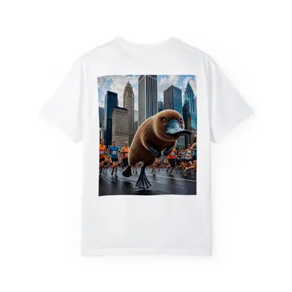 Platypus Running City Marathon Skyscrapers Background