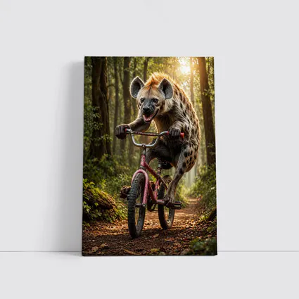 Hyena Riding Bicycle Through Forest Path