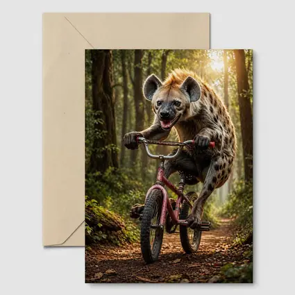 Hyena Riding Bicycle Through Forest Path