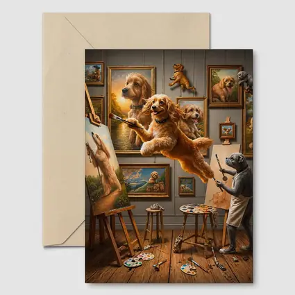 Goldendoodle Artist Painting in Studio Gallery