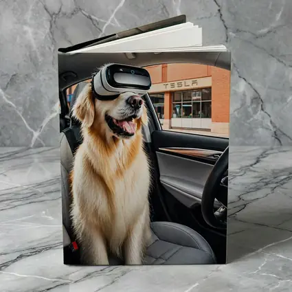 Golden Retriever Wearing VR Headset Tesla Interior