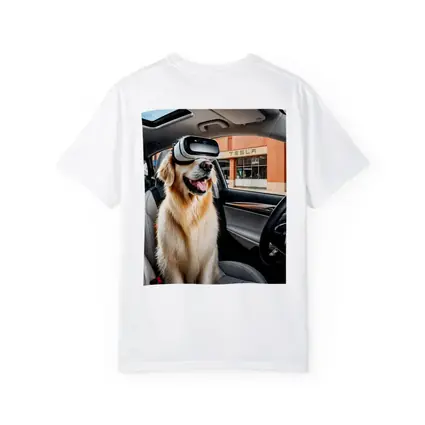 Golden Retriever Wearing VR Headset Tesla Interior