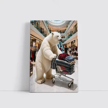 Polar Bear Shopping Cart Inside Busy Mall