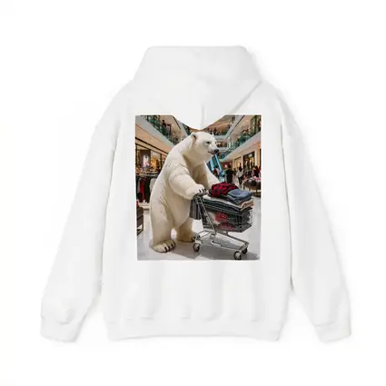 Polar Bear Shopping Cart Inside Busy Mall