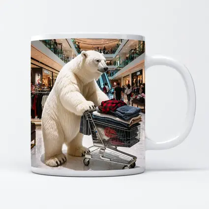 Polar Bear Shopping Cart Inside Busy Mall