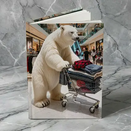 Polar Bear Shopping Cart Inside Busy Mall