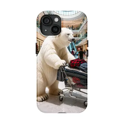 Polar Bear Shopping Cart Inside Busy Mall