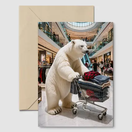 Polar Bear Shopping Cart Inside Busy Mall