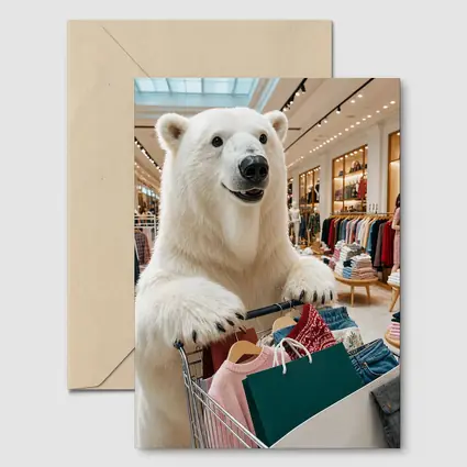 Polar Bear Shopping in Clothing Store