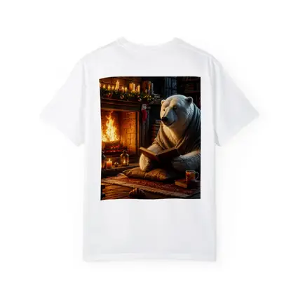 Polar Bear Reading Book by Cozy Fireplace