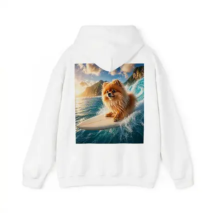 Pomeranian Surfing Ocean Wave Sunny Day