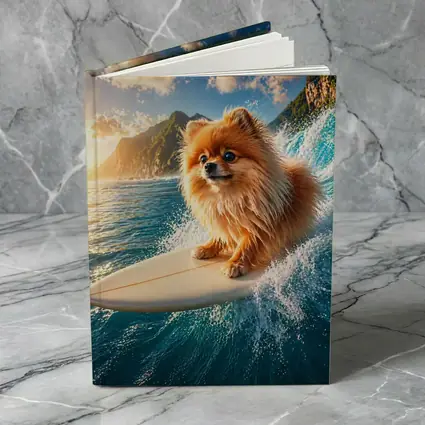 Pomeranian Surfing Ocean Wave Sunny Day