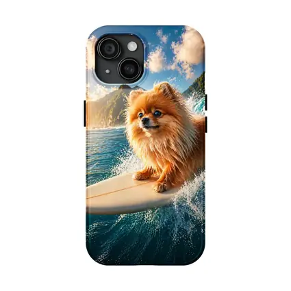 Pomeranian Surfing Ocean Wave Sunny Day