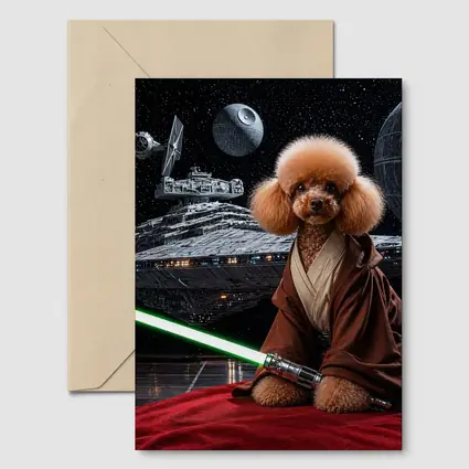 Poodle Jedi with Lightsaber in Space