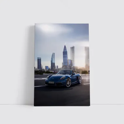 Porsche Boxster Blue Convertible City Skyline