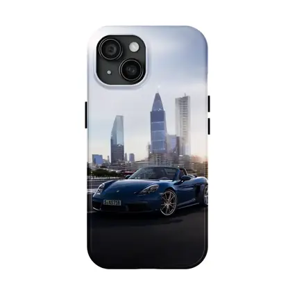 Porsche Boxster Blue Convertible City Skyline