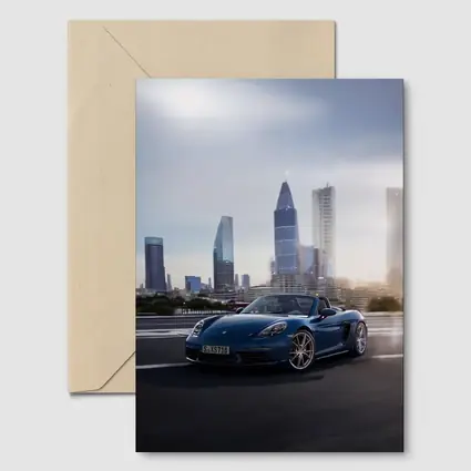 Porsche Boxster Blue Convertible City Skyline